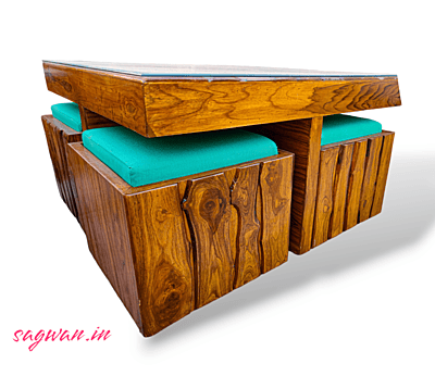 Sagwan Premium Coffee Table with 4 Cubical Stools Sagwan Premium Coffee Table with 4 Cubical Stools