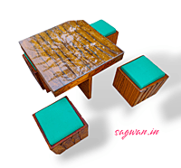 Sagwan Premium Coffee Table with 4 Cubical Stools